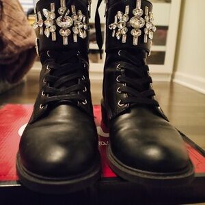 Circus by Sam Edelman Black Combat Moto Boots with Lace-Up Design